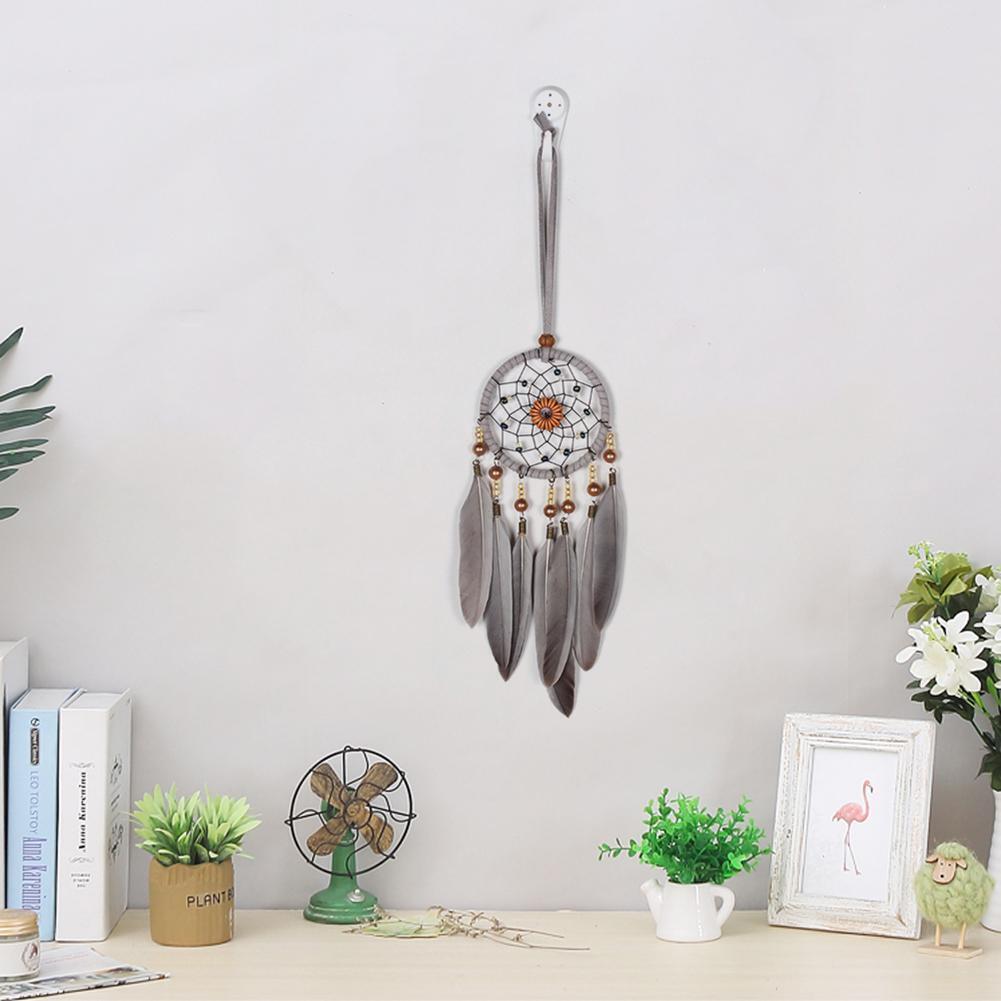 Grey Feathers Beads Pure Handmade Dream Catcher Door Wall Hanging Pendant