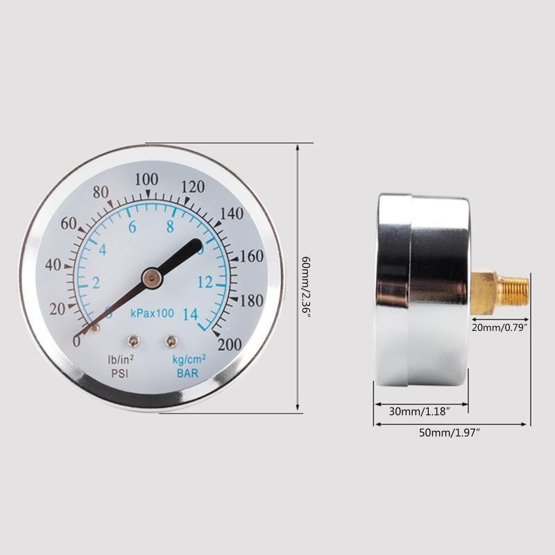 Portable Pressure Gauge 1/8-inch Thread Brass Pressure Meter Air Pressure Gauge