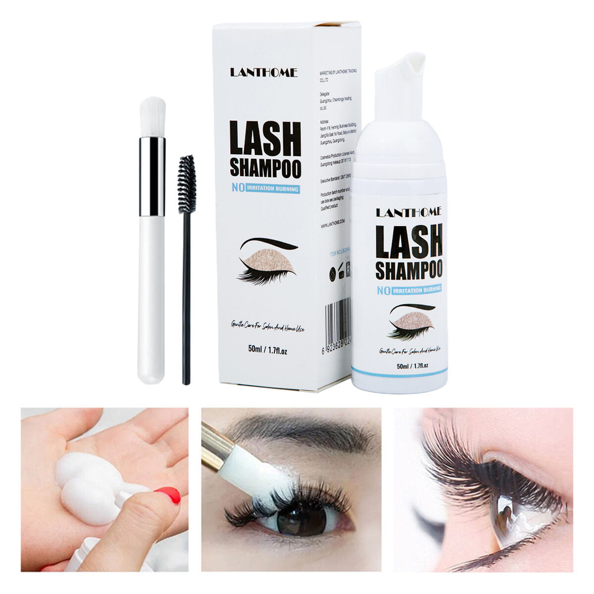 Eyelash Extension Shampoo Lash Foaming Cleanser with Brush for Mascara