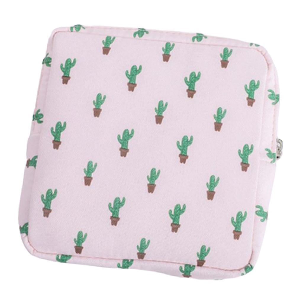 2pcs Sanitary Napkins Bag Zipper Tampons Collect Bags Pouch Organizer Cactus