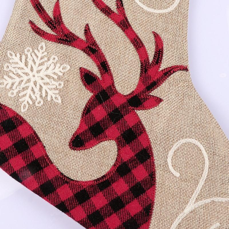 Christmas Elk Stocking Pendant Plaid Cloth Xmas Tree Decor Children's Candy
