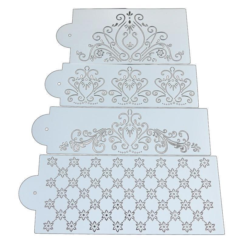 4 Pack DIY Plastic Material Sugar Sieve Moulds Plastic Fondant Printing Stencils