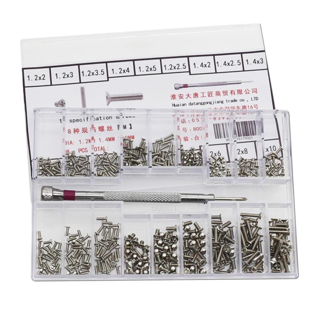 500set 18types Screw Nuts Stainless Steel Screws Watch Repair Kit 1.2-2.0mm