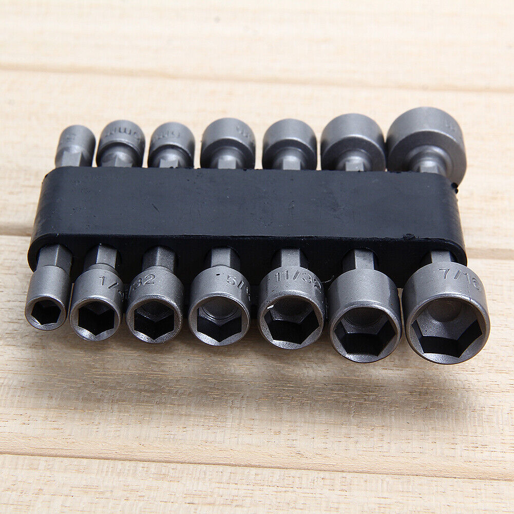 14pc Power Nut Driver Drill Bit Set SEA Metric Socket Wrench Screw 1/4" Hex