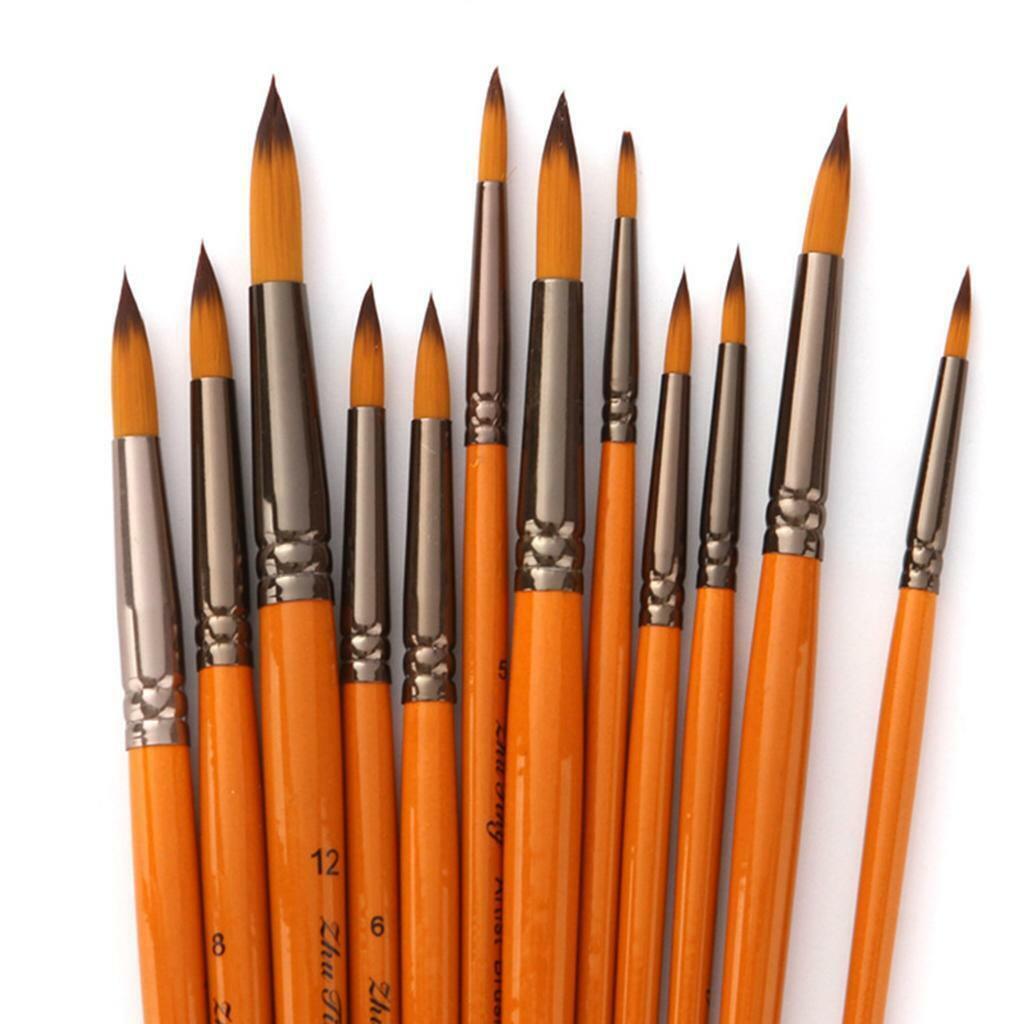 12Pcs Painting Brushes Set  Watercolour Oil Paint Round Pointed Tip