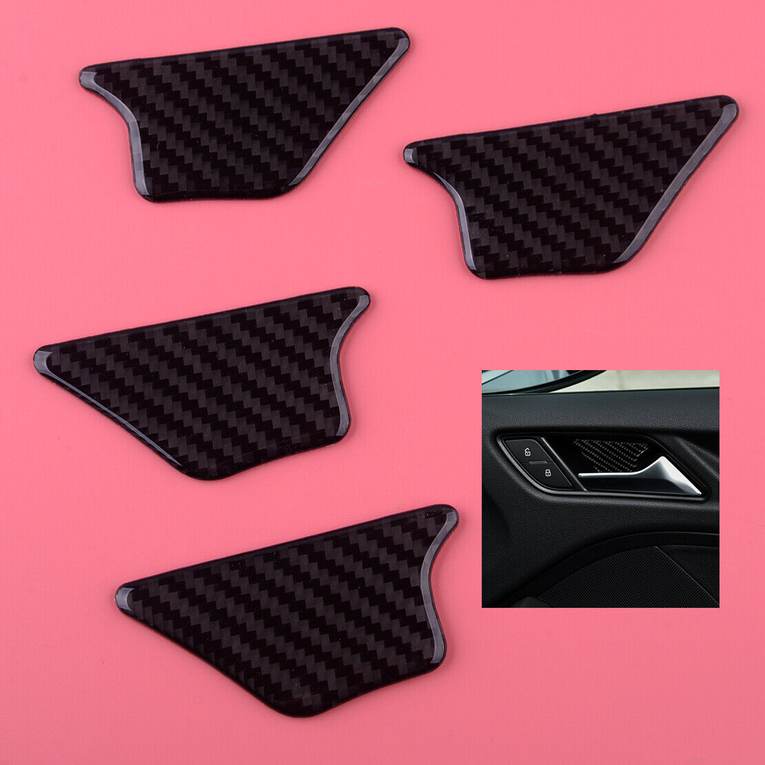 Carbon Fiber Style Inner Door Handle Bowl Trim fit for Audi A3 S3 8V 2014-2019
