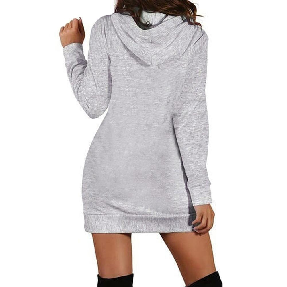 Fashion Casual Women Winter Loose Print Hoodies Pocket Clothing (Grey)(S)