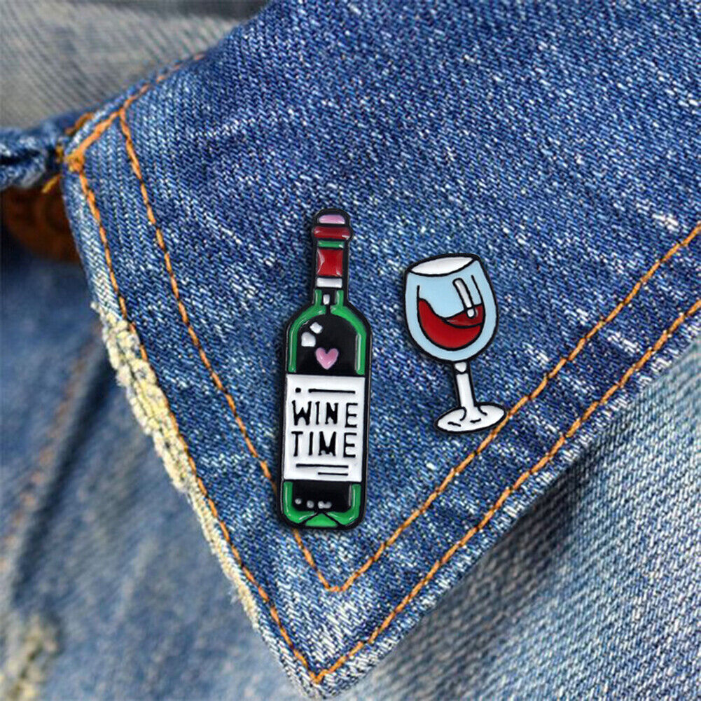 2x Red Wine Glass Bottle Lapel Badges Women Men Fashion Jewelry Brooch Pin