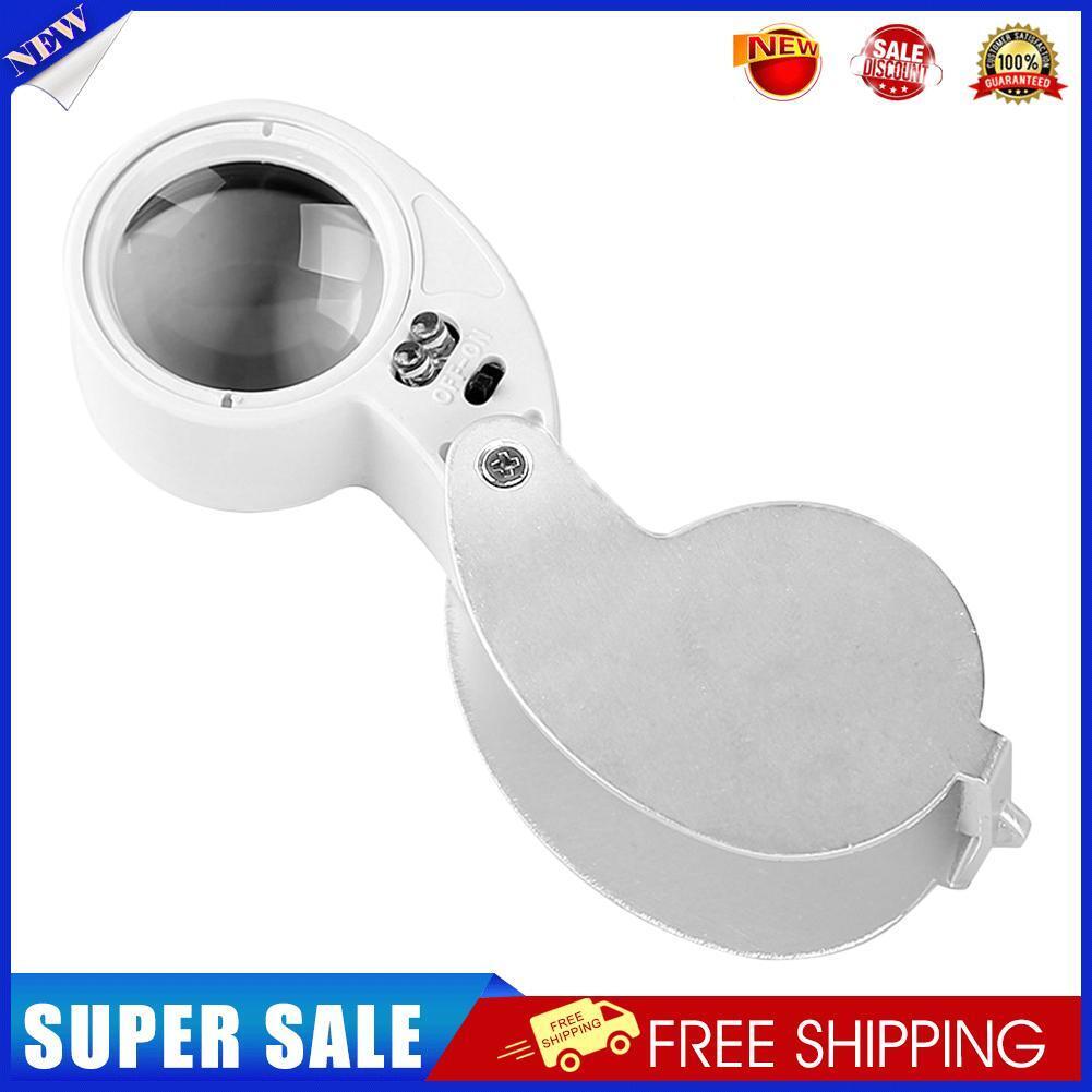 40x 25mm Handheld Folding Jewelry Optical Glass Loupe Magnifier w/LED Light