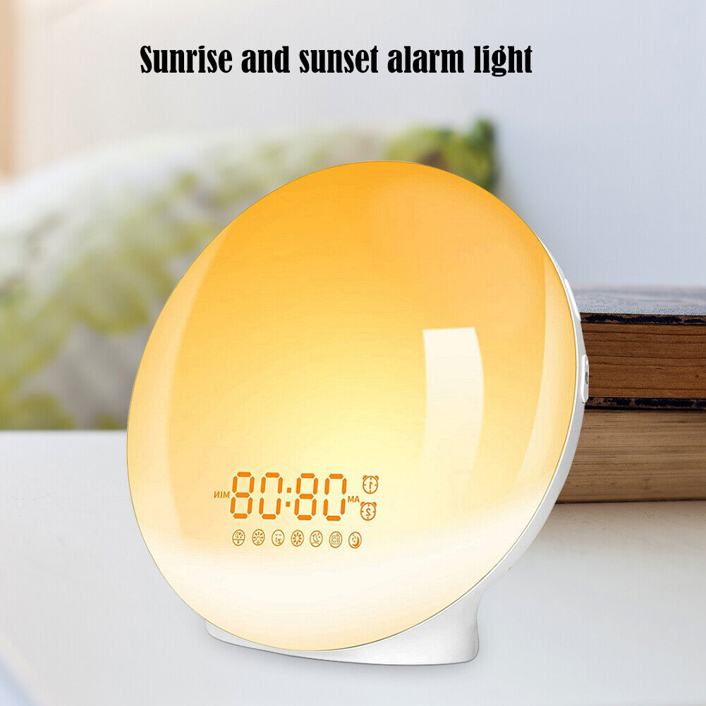 Smart Wake Up Light Digital Clock 7 Colors Sunrise Sunset FM Radio LED Lamp