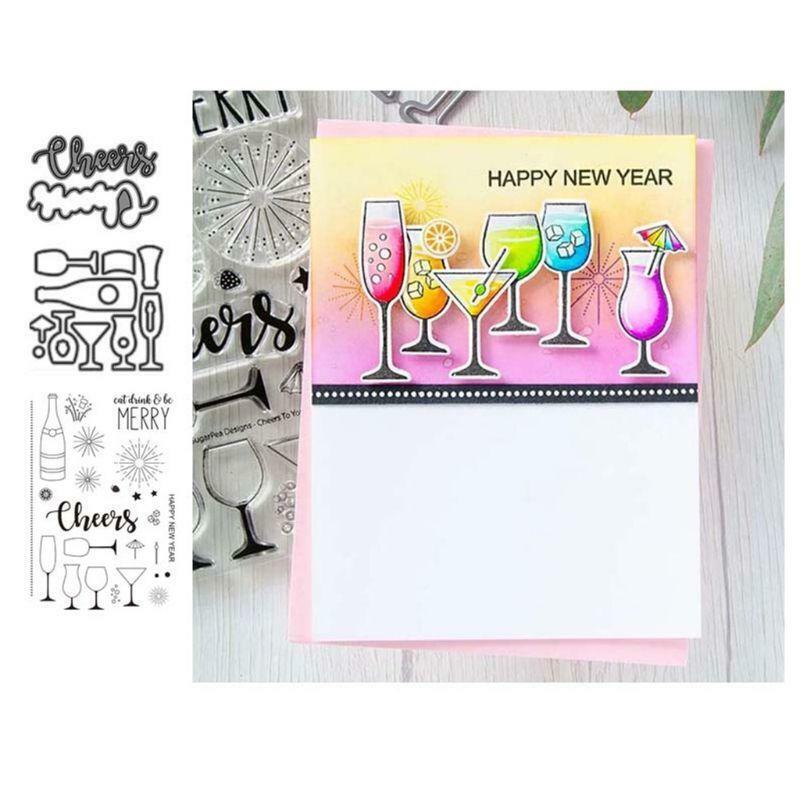 Wine Glass Cutting Dies Clear Stamp DIY Scrapbooking Paper Cards Album Decor