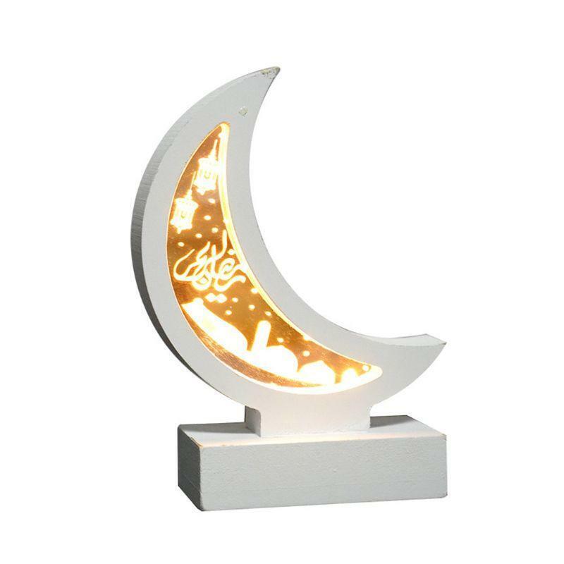 Ramadan Eid Mubarak Wooden Ornament Moon Lamp LED Night Light Islam Mosque