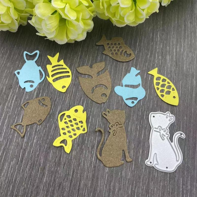 Metal Cartoon Cat Fish Cutting Dies Stencil Scrapbook Album Paper Card Template