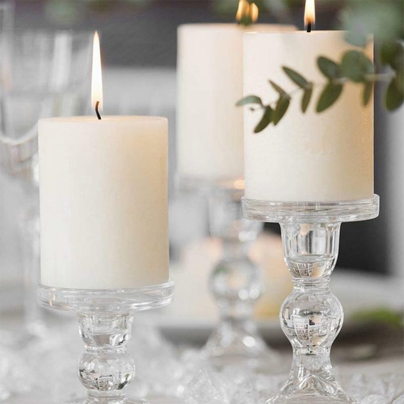 Clear Glass Candle Holder Set of 3 Tall Candlestick Stand Kit Desktop Ornament