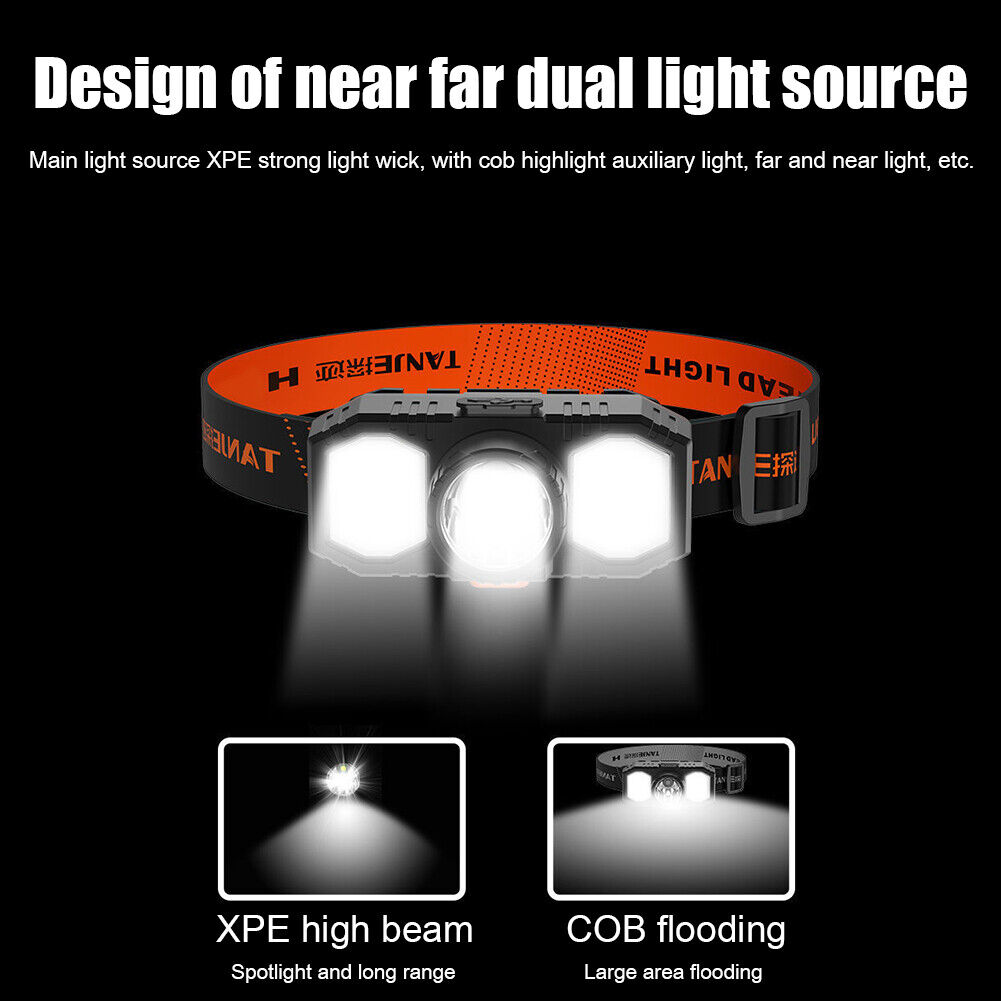 Waterproof LED Headlight USB Rechargeable XPE COB Fishing Headlamp Torch