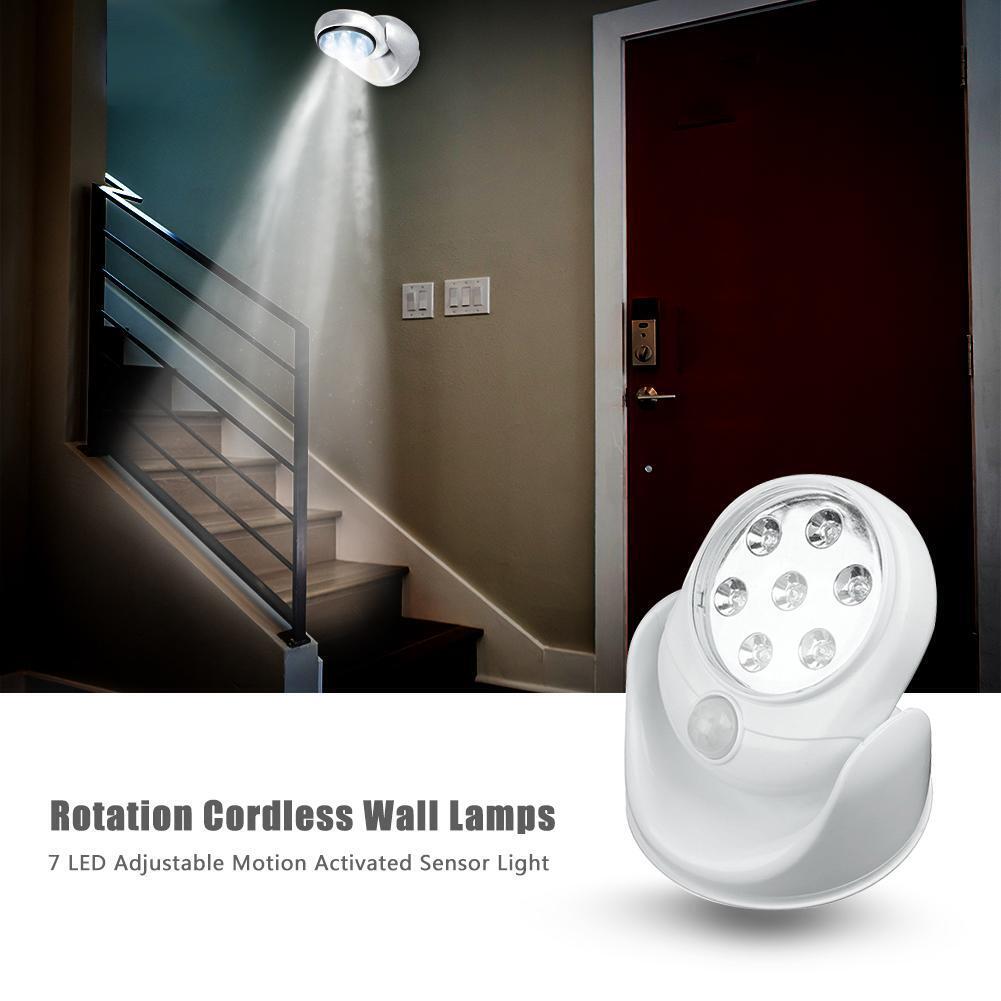 7 LED Adjustable Motion Activated Sensor Light Rotation Cordless Wall Lamps