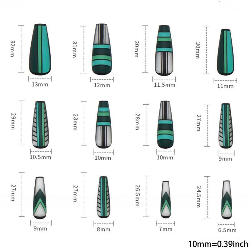 Green Plaid Press On Nail Ballerina Matte Press On Nails for Girls French Tip