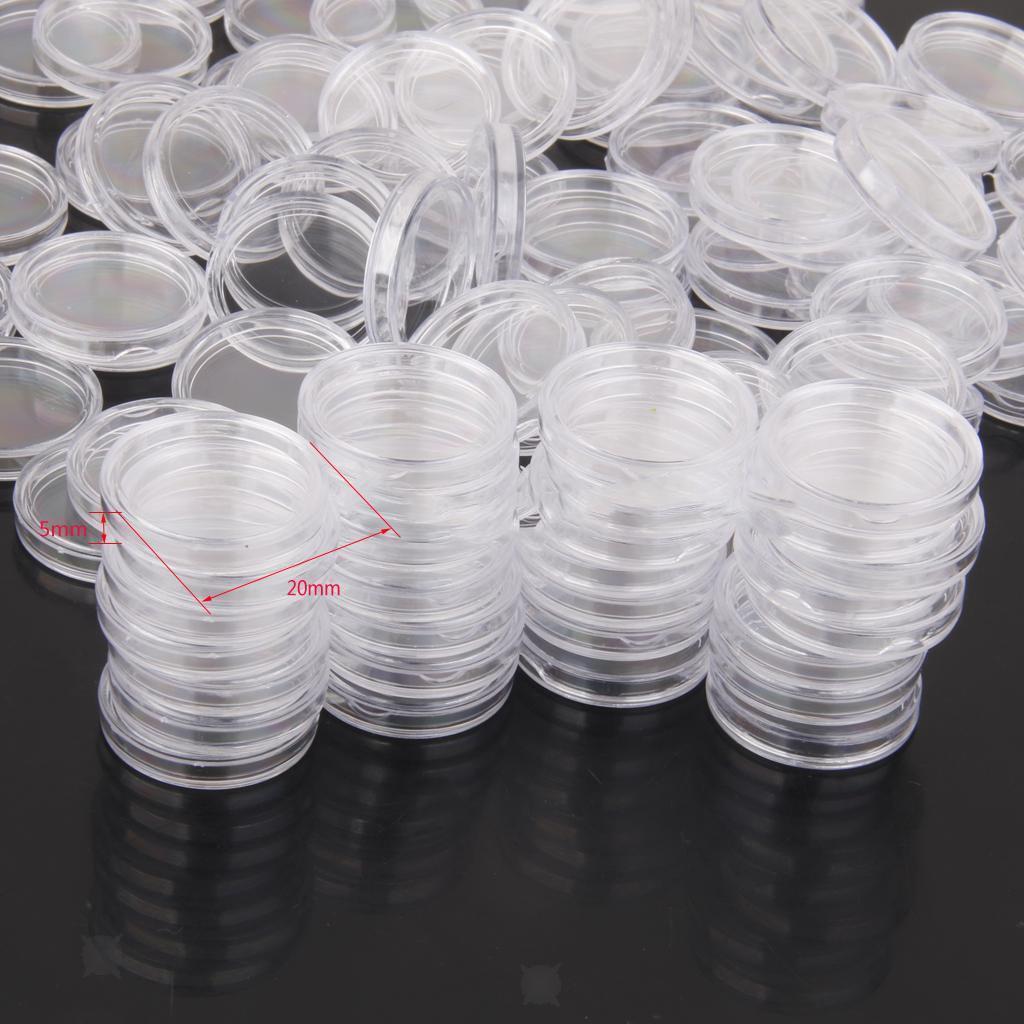 200Pcs Clear Plastic Memorial  Storage  Holders Box 20mm Dia