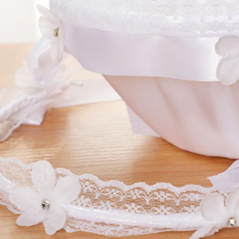 Flower Girl Basket with Removable Lace Handle for Wedding Faux Flowers Decor