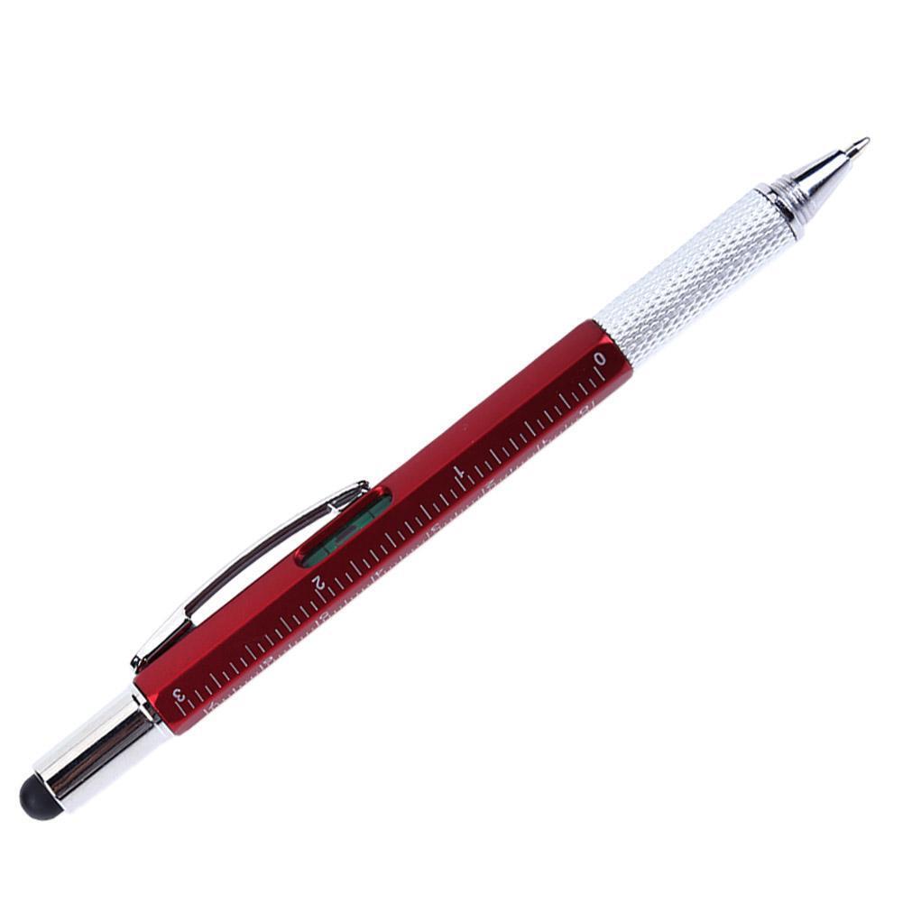 Ballpoint Pen Screwdriver Ruler Spirit Level Multifunction Pen(Red)
