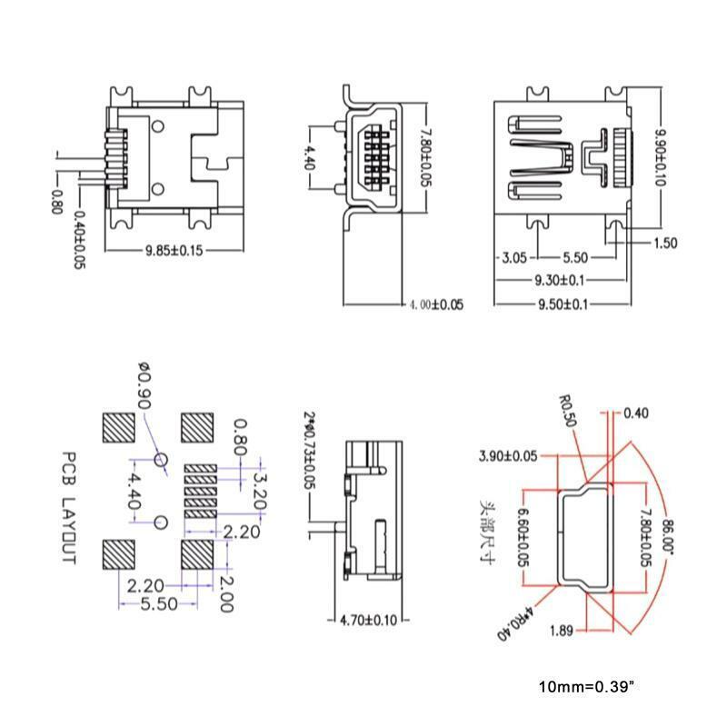 10PCS Mini USB SMD 5Pin Female USB Socket Connector Plug Metal 4 Legged Plug