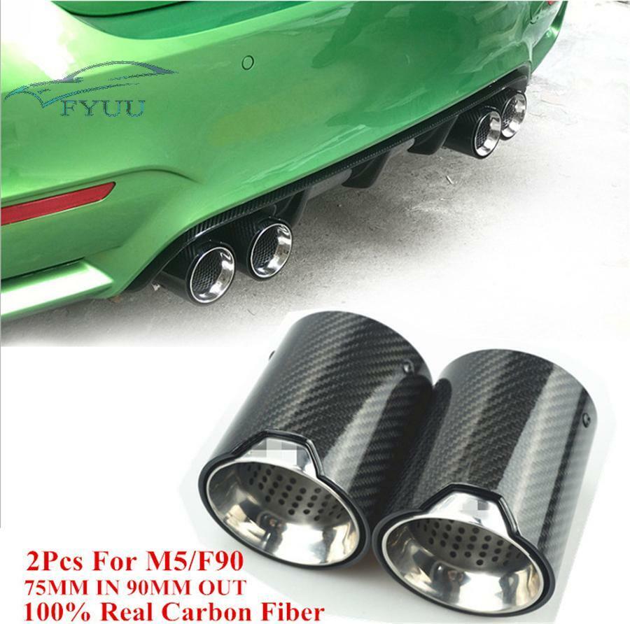 1 Pair Glossy 100% Real Carbon Fiber Exhaust Tip Exhaust Pipe For BMW M5 F90
