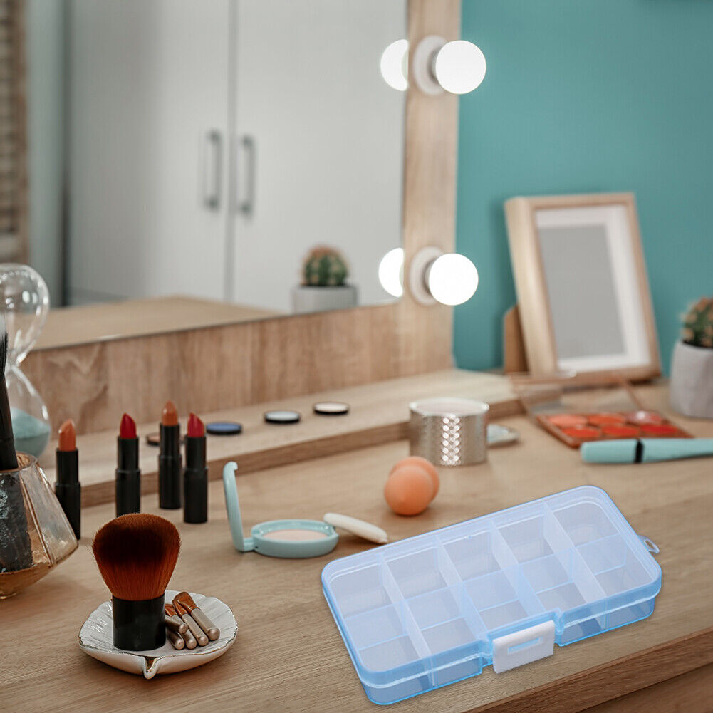 10 Grids Plastic Transparent Jewelry Pill Container Storage Box (Blue)