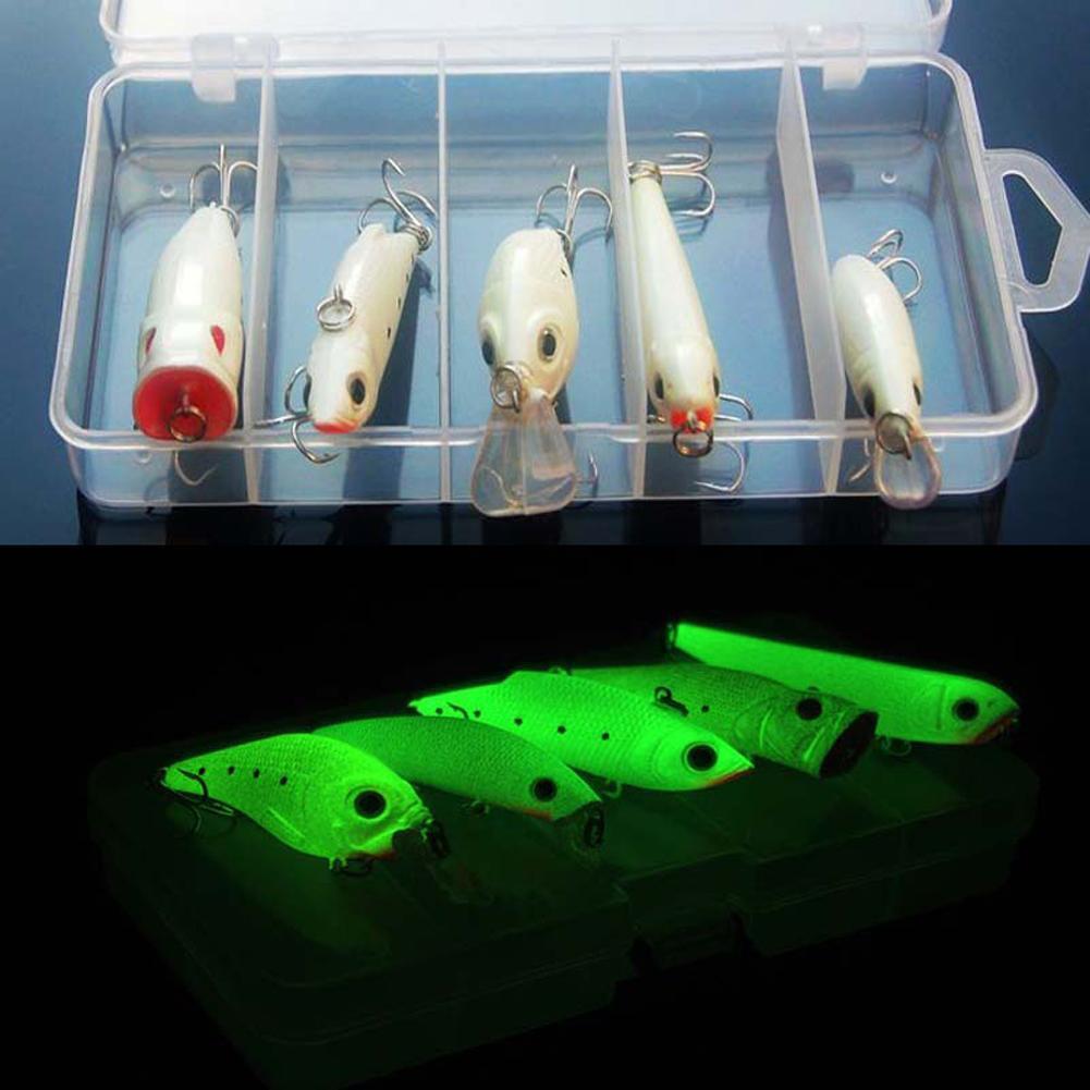Night Fishing Bait Kit Luminous VIB Popper Crank Minnow Pencil Glow Lure