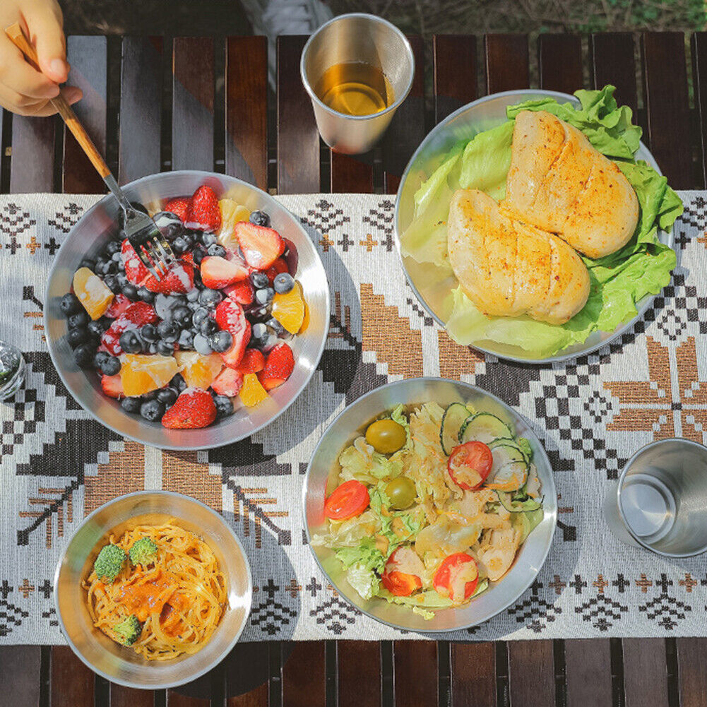 4pcs/Set Outdoor Stainless Steel Dinner Plate Barbecue Picnic Dish Bowl