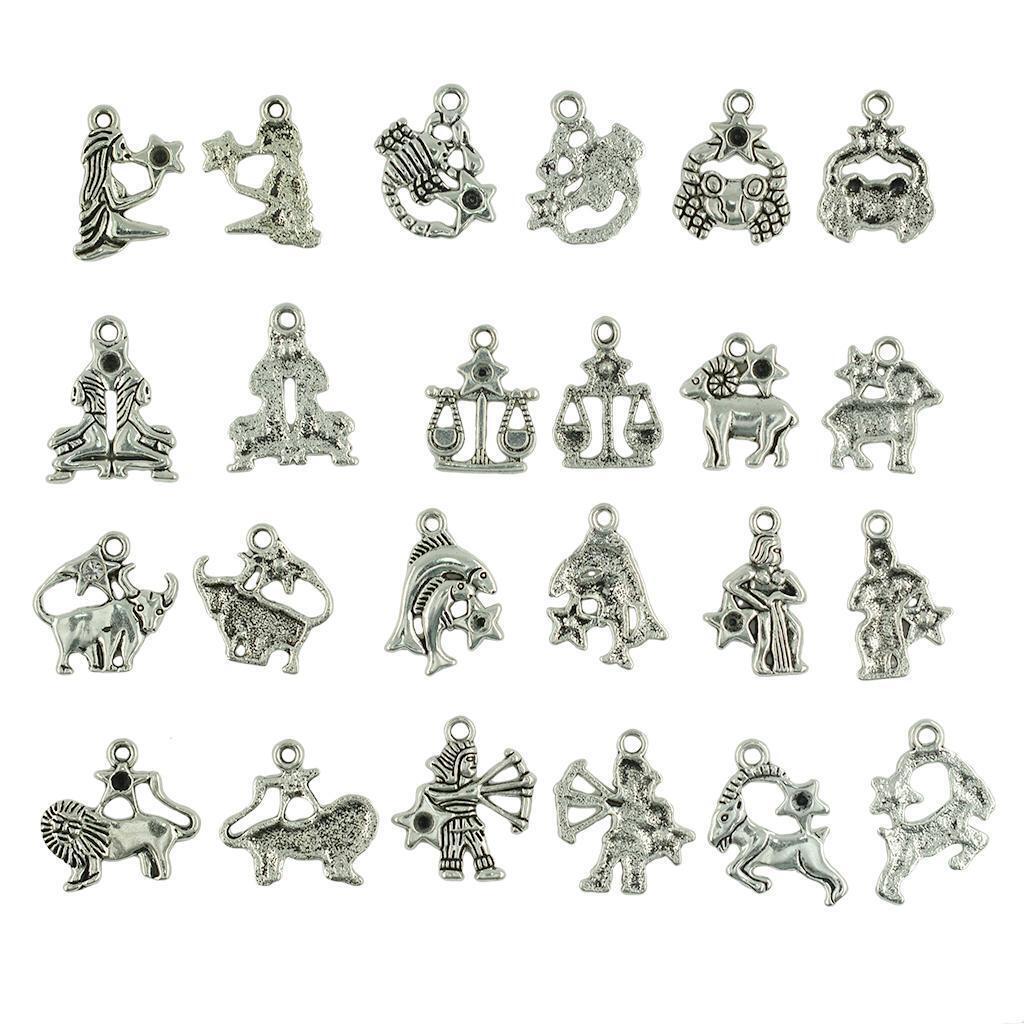 48 Pieces Zodiac Constellation Pendant Findings Charms for Necklace