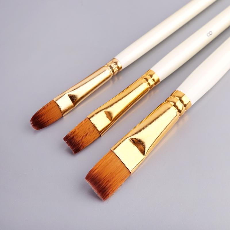 10pcs Nylon Hair Wooden Handle Watercolor Paint Brush Pen Oil Acrylic Painting