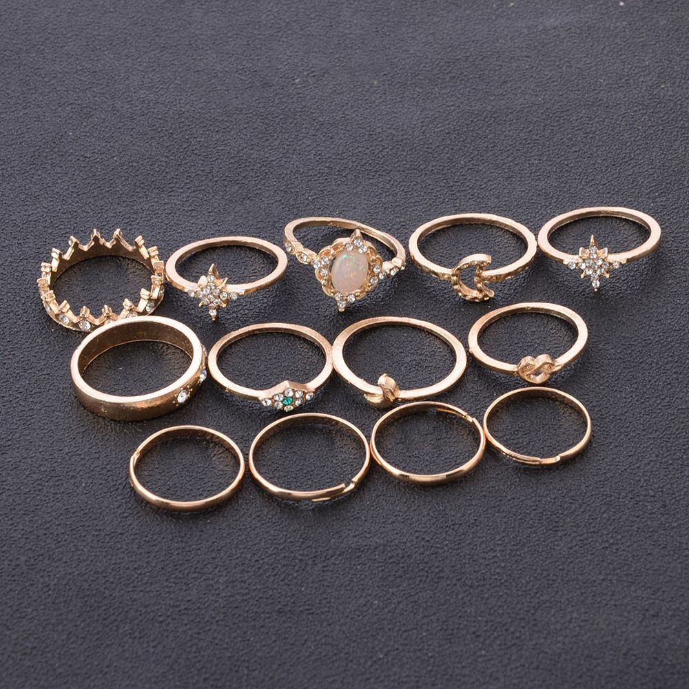 Jewelry Accessories Knuckle Midi Crown Finger Rings Opal Rings Set Moon Star