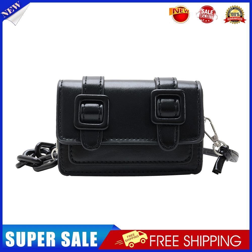 Candy Color Crossbody Bag Women PU Belt Buckle Mini Shoulder Pouch (Black)