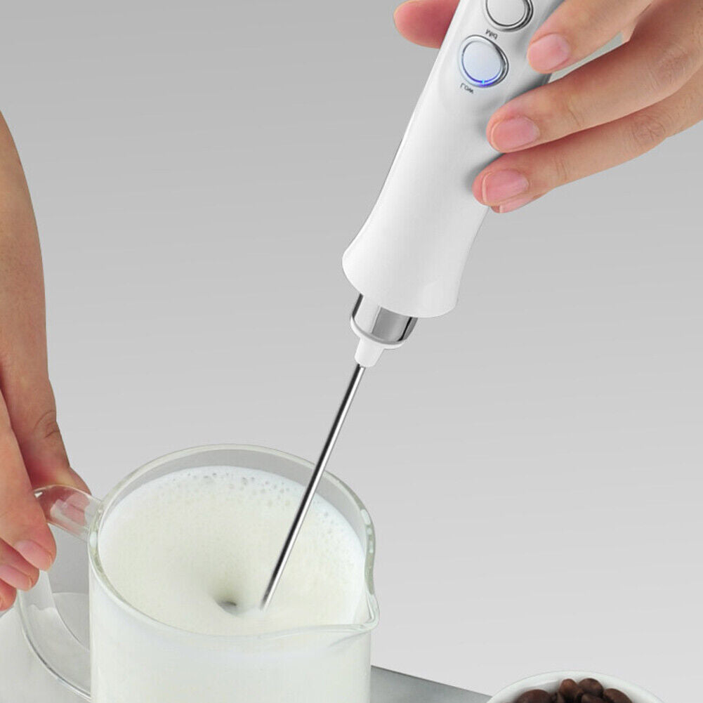 USB Electric Milk Frother 3 Whisk Coffee Foamer Handheld Egg Mixer (White)