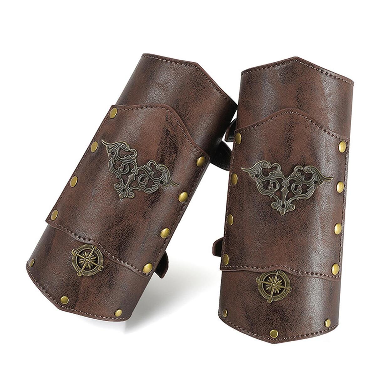 2 Pieces Punk Arm Guards Vambrace Buckled Gothic Medieval Bracers Arm Armor Cuff