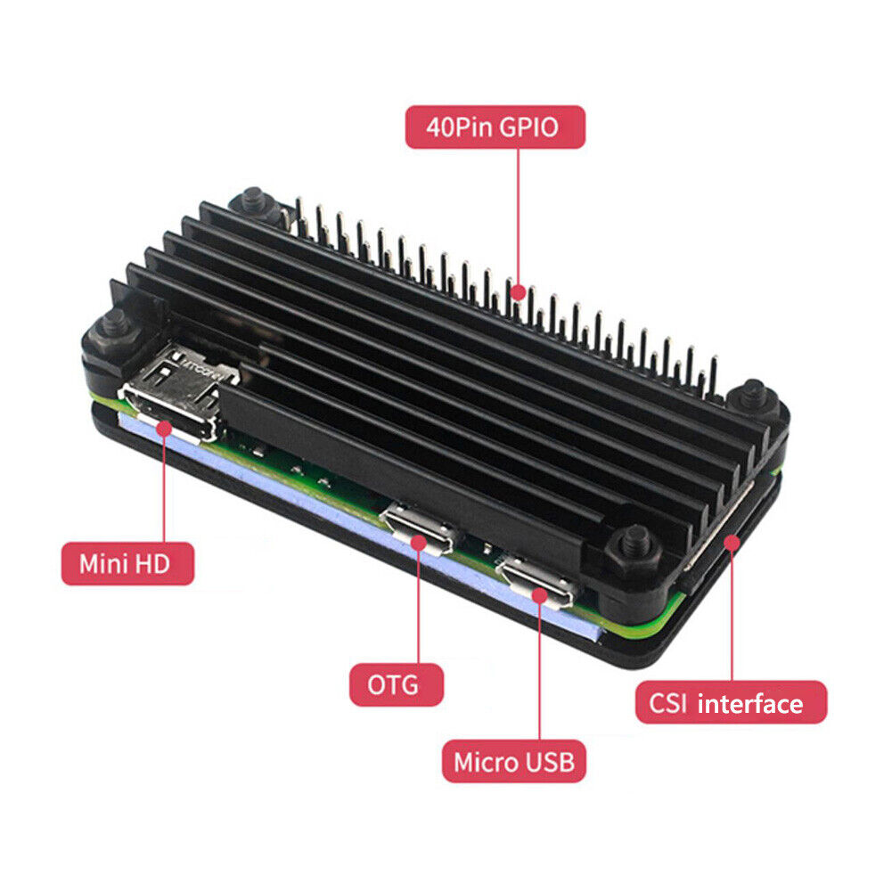 For Raspberry Pi Zero 2W Aluminum Shell Kit w/Vertical Pin Header (Black A)