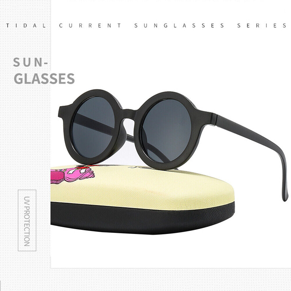 Summer Kids Girl Boy Sunglasses Children Round Sun Glasses UV400 (Black)