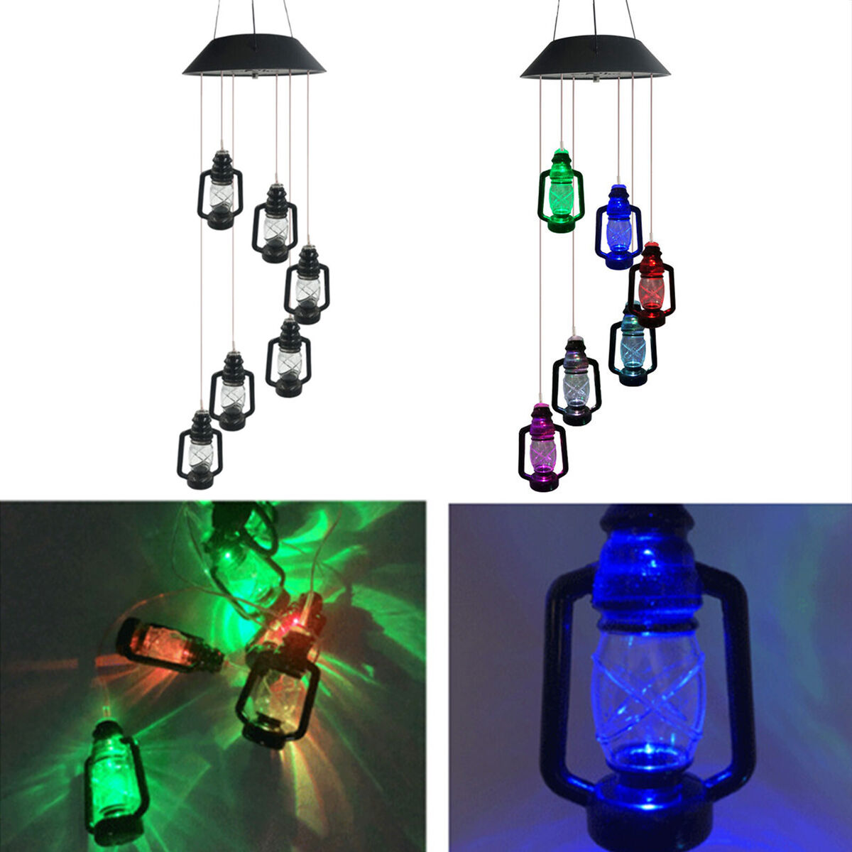 Solar Lanterns Wind Chime, Color Changing LED Light Wind Bell for Outdoor