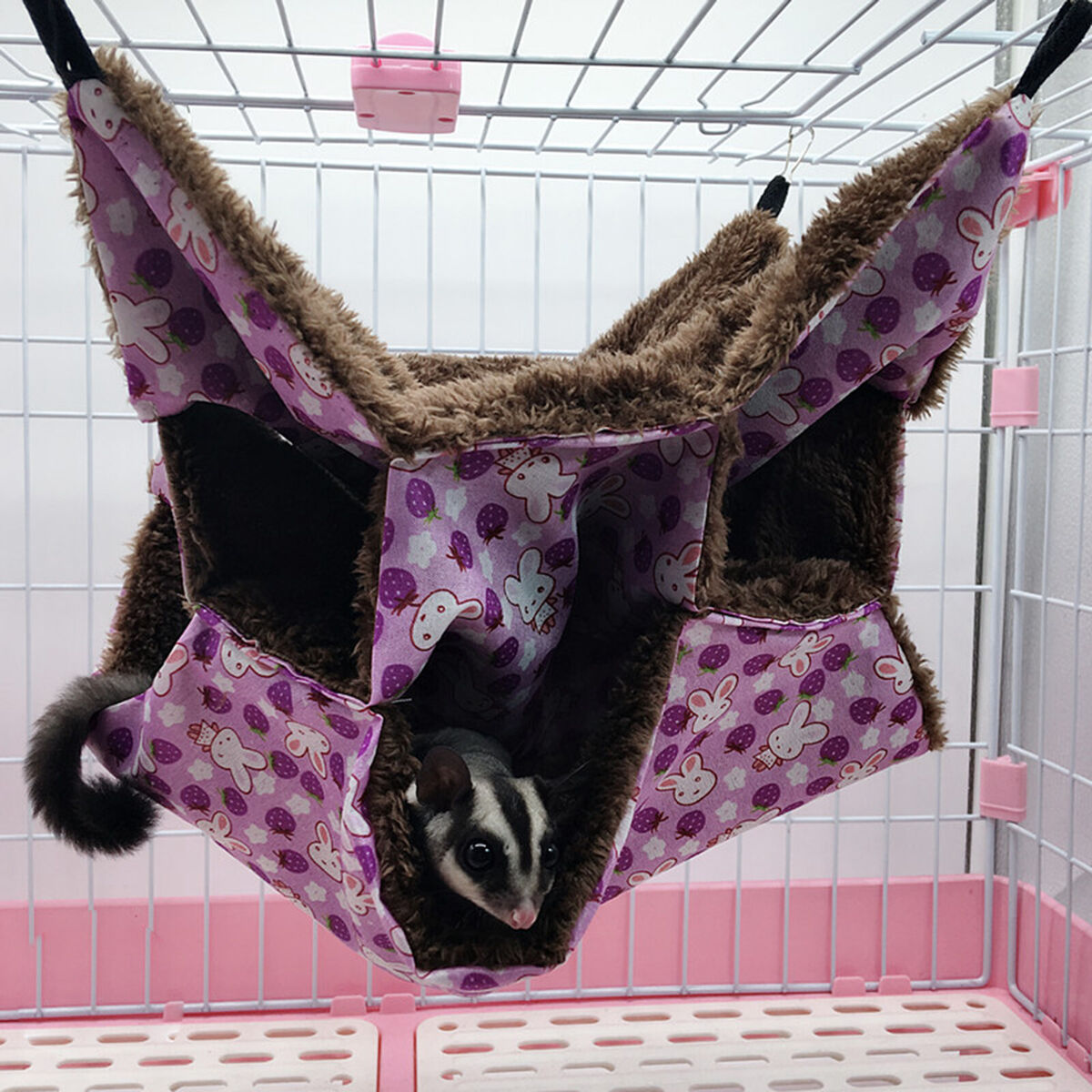 Small Animal Hammocks Warm Plush Hanging Pet 3 Layers Hideout (Purple)