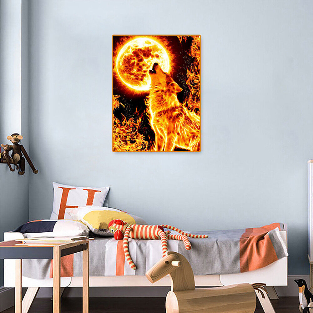 5D DIY Diamond Painting Flame Wolf Full Square Drill Mosaic Picture Kit Art