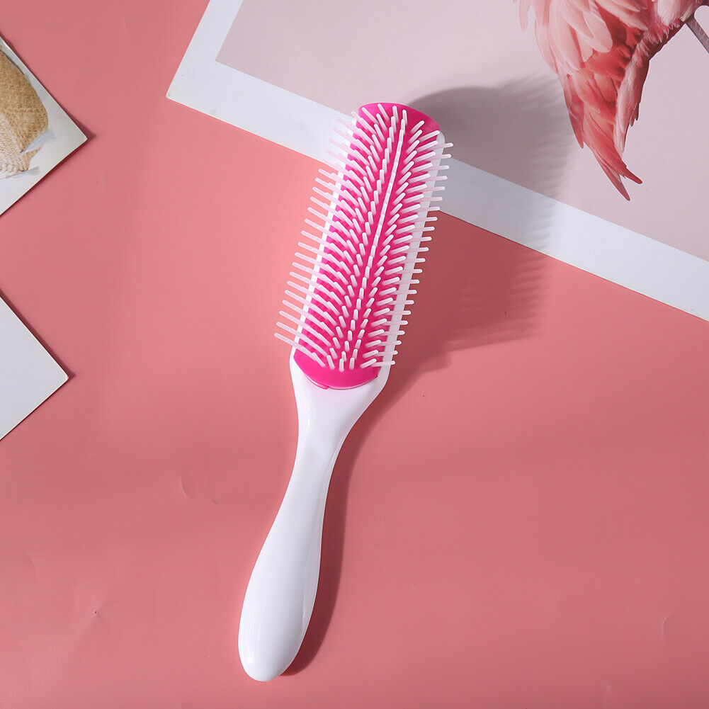 9 Rows Styling Brush Straight Curly Hair Detangling Massage Comb (White)