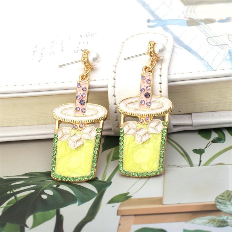 Rhinestone Milk Tea Cup Shape Earrings Suit for All Kinds of Face Creative