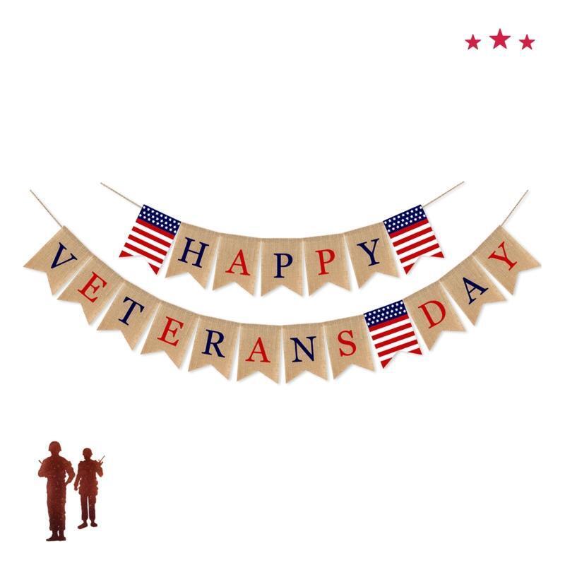 Burlap Pennant Banner for Happy Veterans Day for Home Mantle Party Fireplace