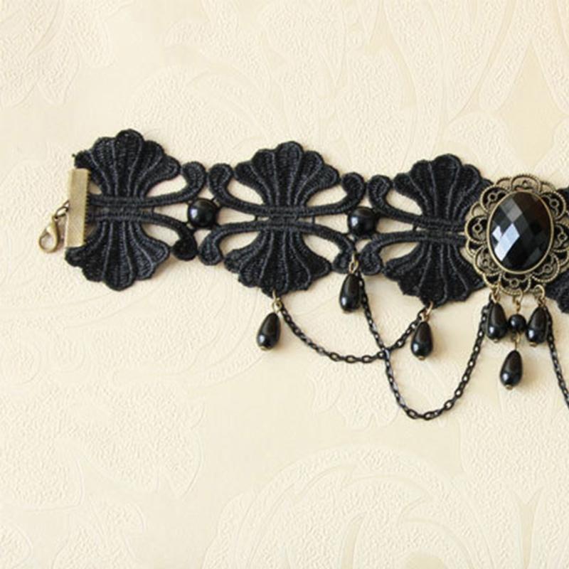 Black Lace Gothic Statement Choker Collar Necklace Victorian Lolita Choker