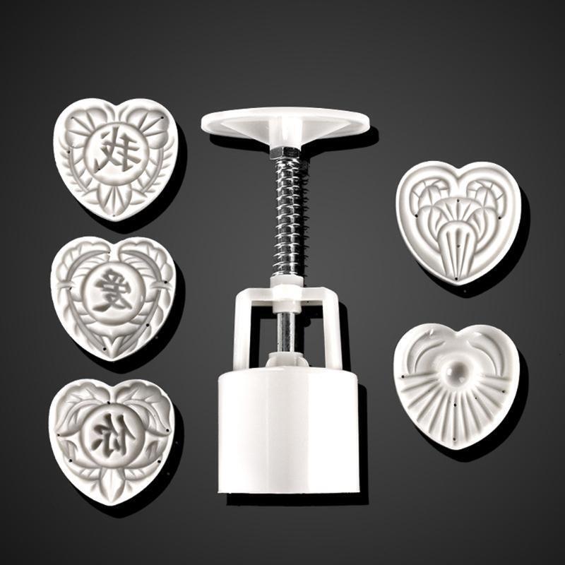Heart Flower Shape Moon Cake Mould Hand Pressure Cookies Cutter Smooth Enjoy Fun