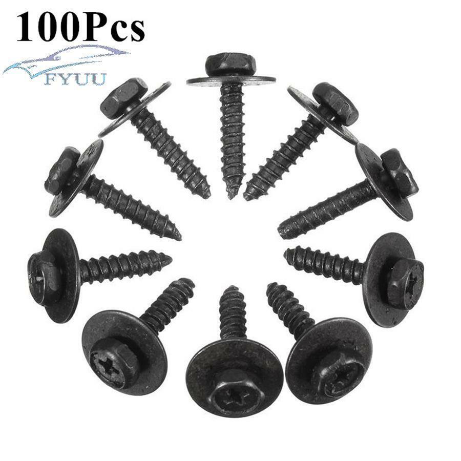 100pcs Black Metal Car Body Fender Bumper Retainer Clips 6.8mm Hex 4mm Screw
