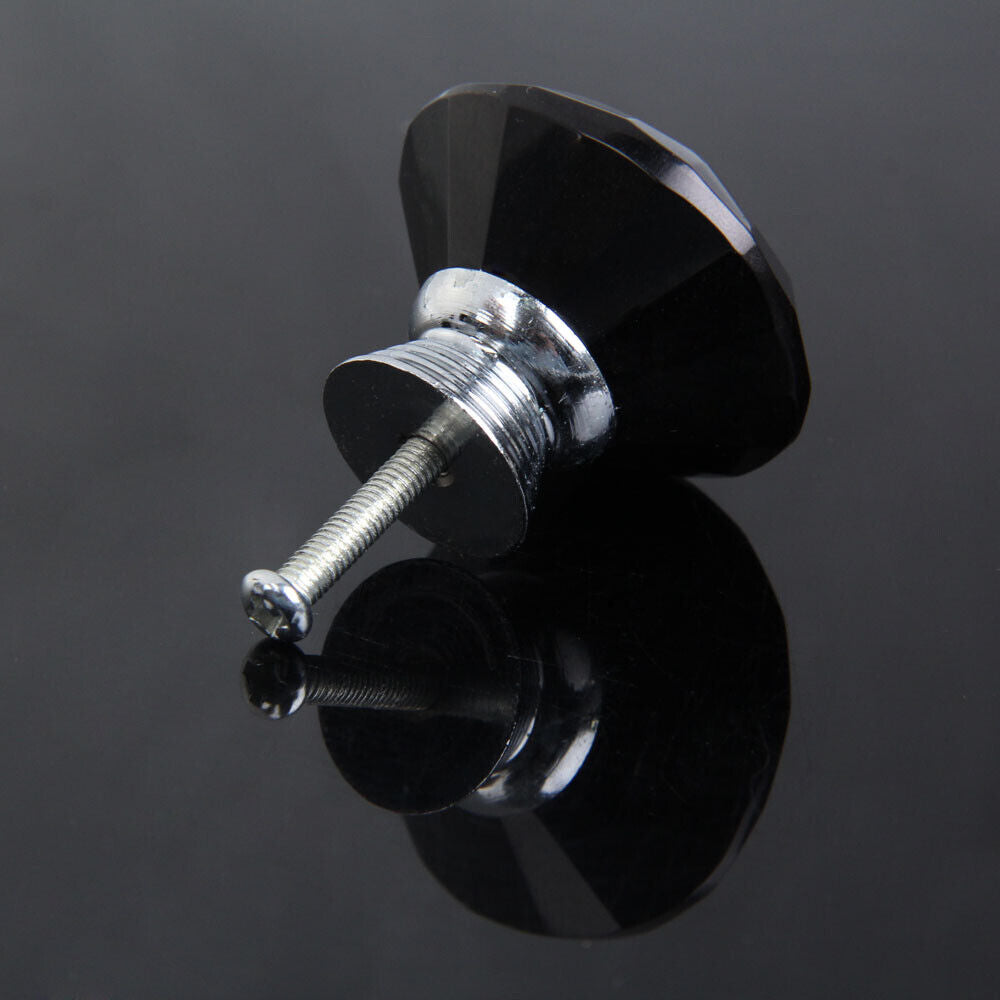 Diamond Shape Crystal Glass Drawer Cabinet Cupboard Pull Handle Knob Black6