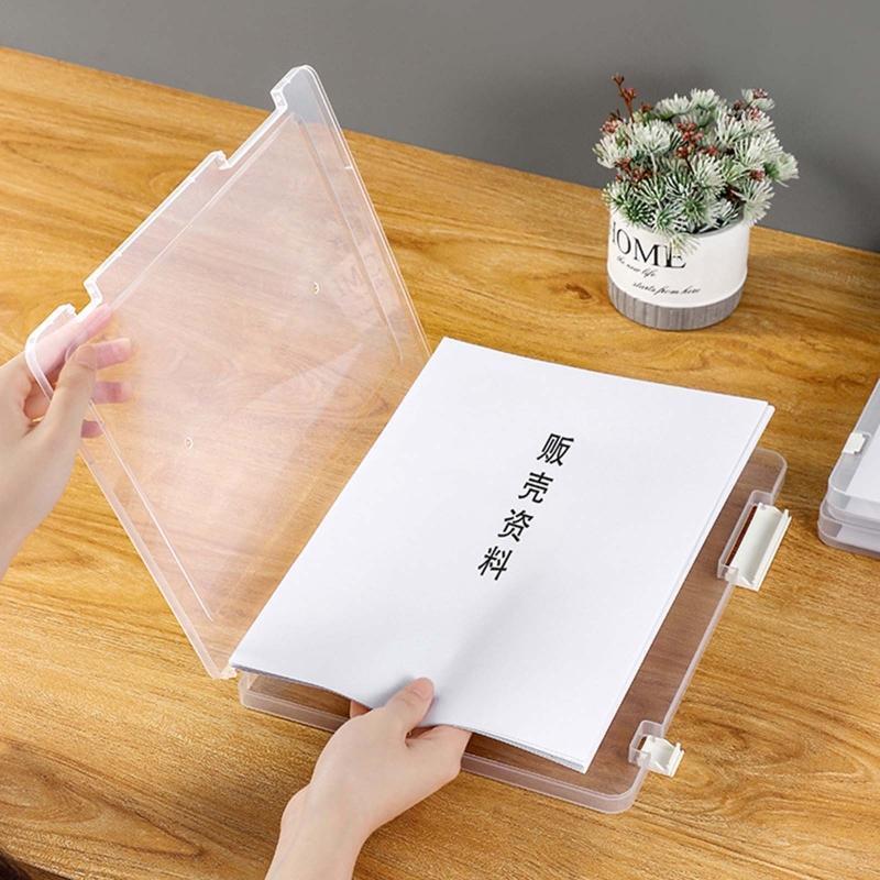 Portable A4 Files Box Clear Storage Case for Student Teacher Travel Daily Use