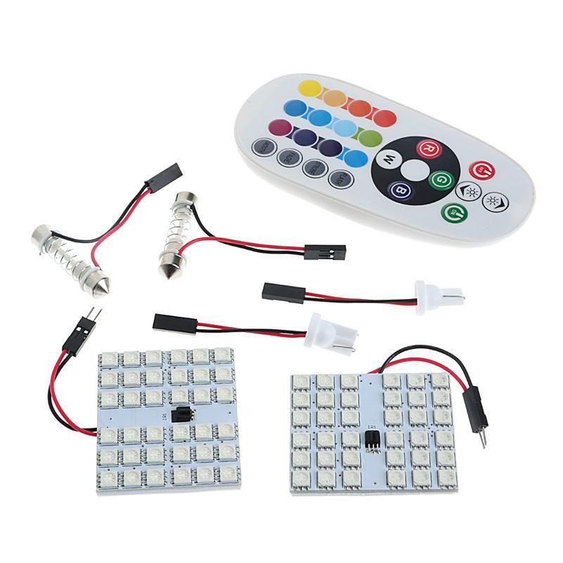 2 x T10 36SMD Car RGB Festoon Dome Reading Light Atmosphere Lamp Remote Control