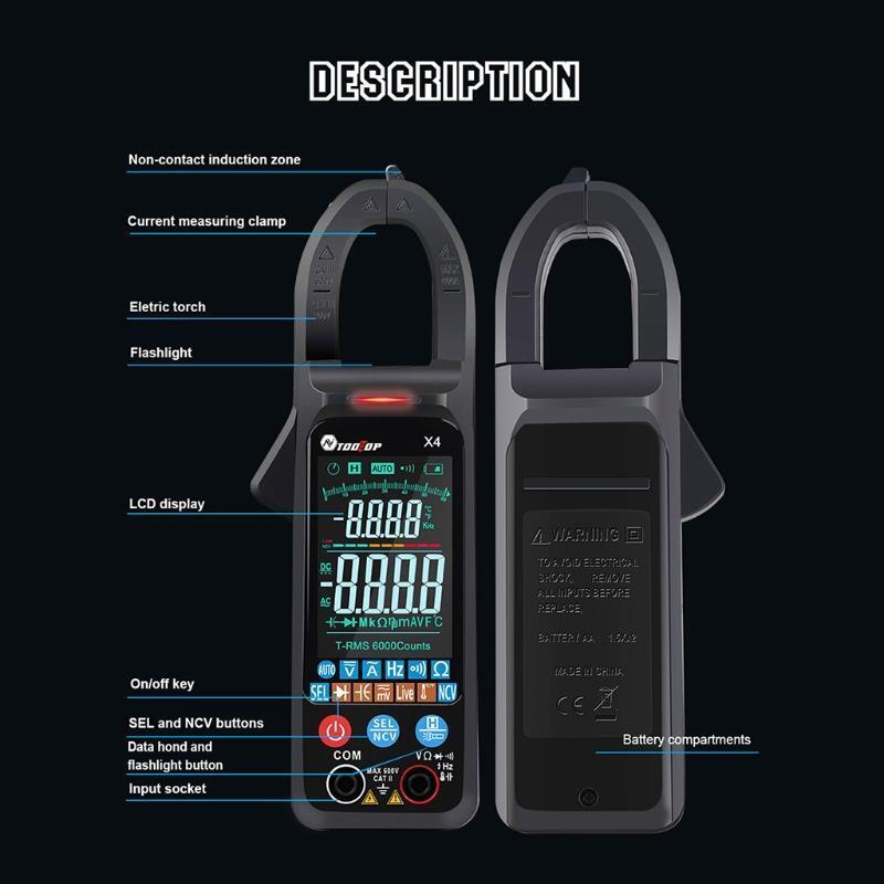 Portable Clamp Meter Fast Accurately Measures Voltage Current Amp Resistance